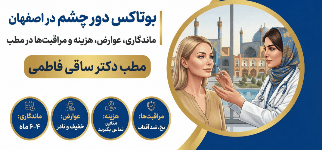 بوتاکس دور چشم در اصفهان | ماندگاری، عوارض، هزینه و مراقبت‌ها در مطب دکتر ساقی فاطمی