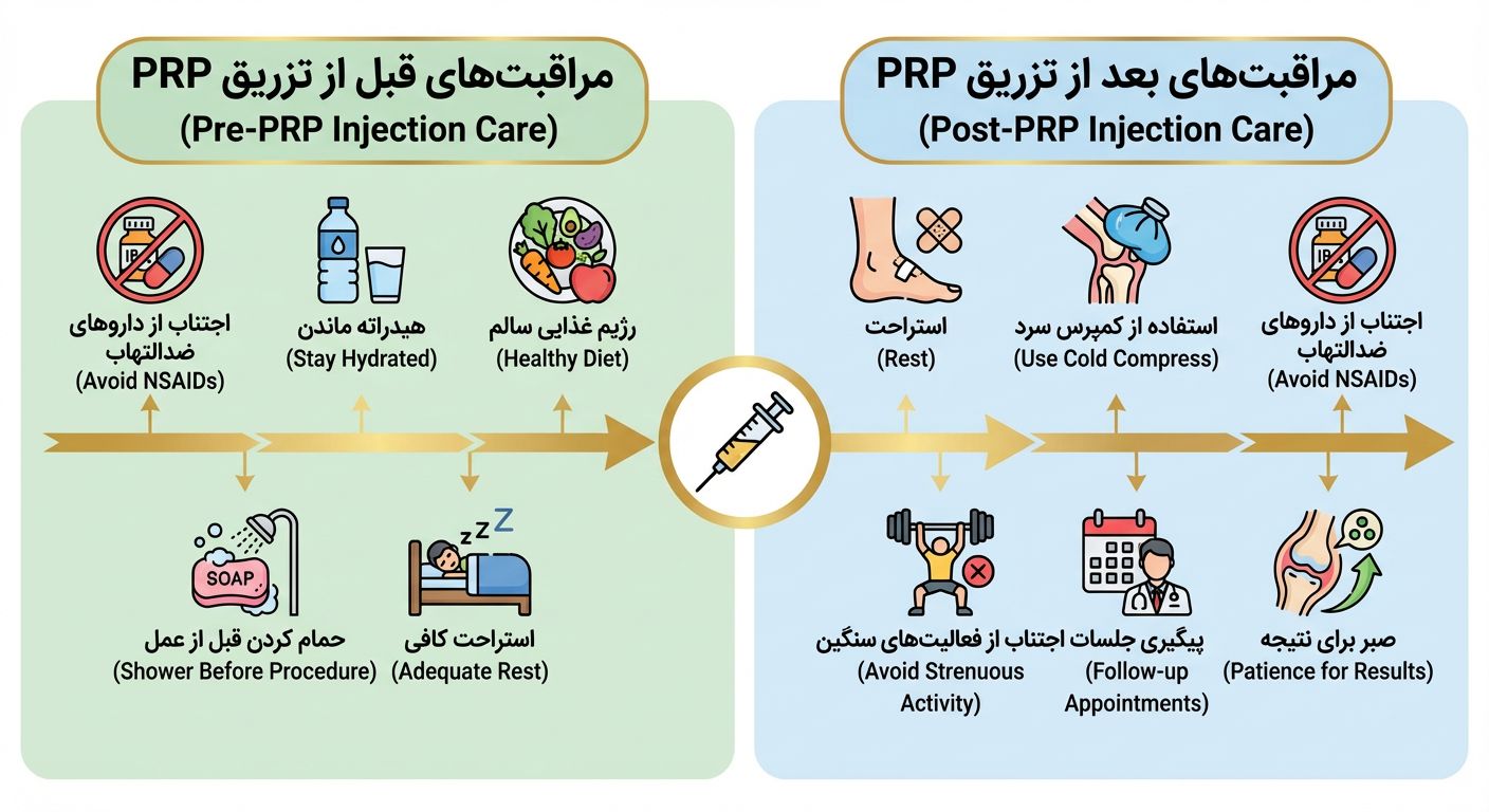 مراقبتهای قبل و بعد از تزریق prp