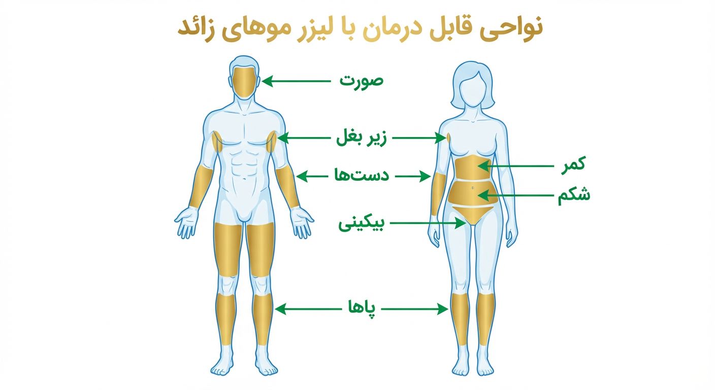 نواحی قابل درمان با لیزر موهای زائد