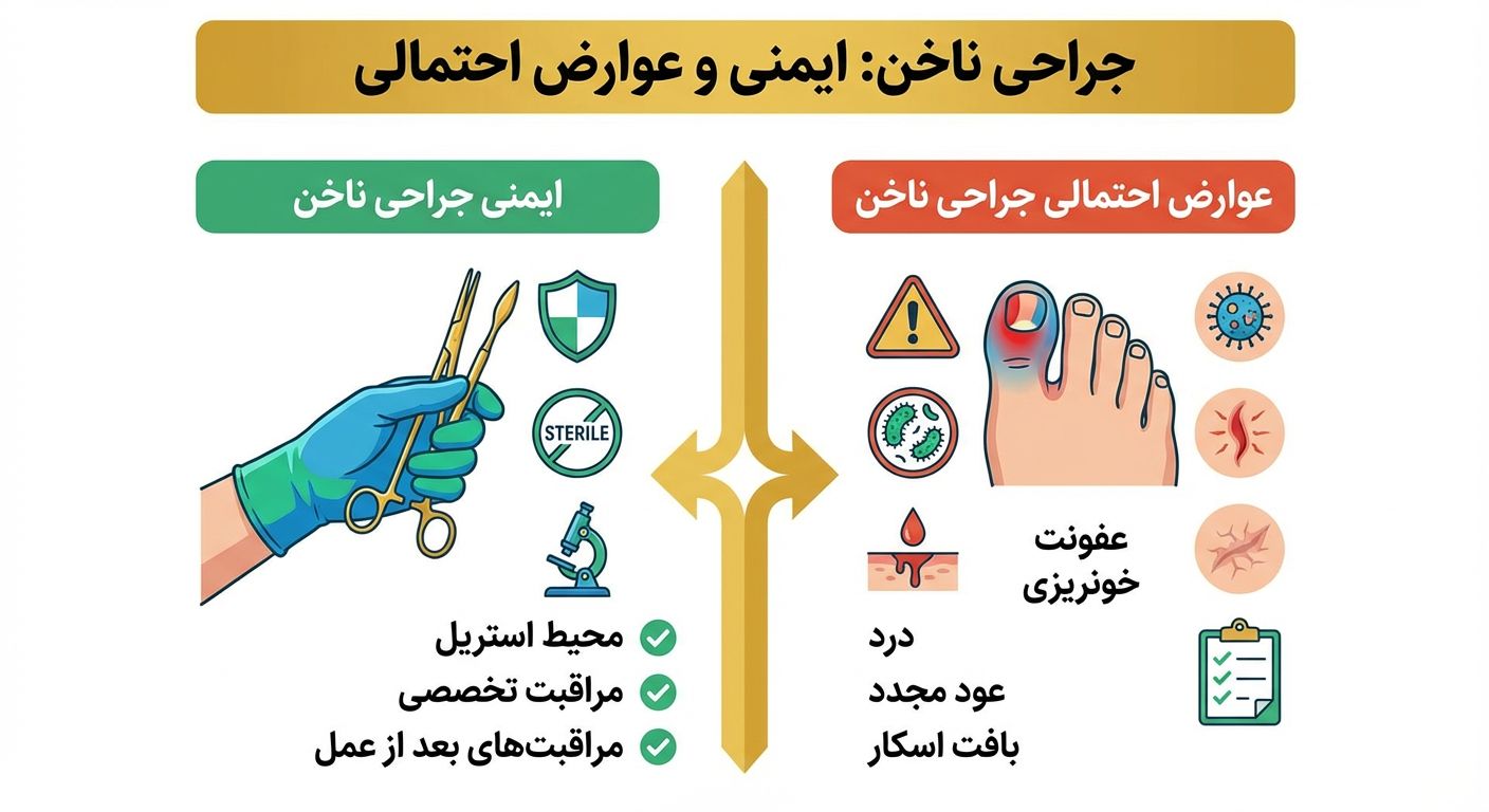عوارض احتمالی و ایمنی انواع جراحی ها و جراحی ناخن