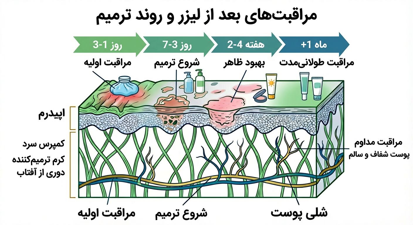 مراقبت‌های بعد از لیزر و روند ترمیم